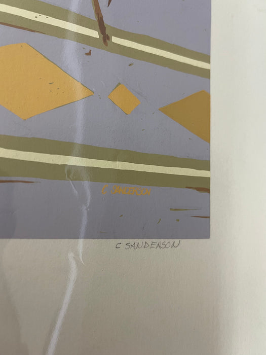 Apache Motif" Limited Edition Serigraph Print by C. Sanderson - Southwestern Still Life with Yellow Flowers and Pottery Vase