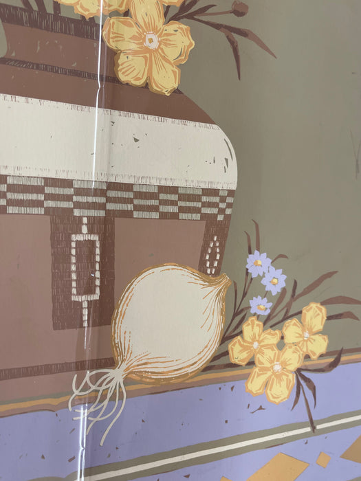 Apache Motif" Limited Edition Serigraph Print by C. Sanderson - Southwestern Still Life with Yellow Flowers and Pottery Vase