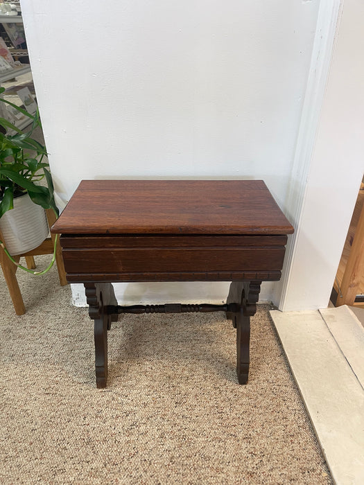 Likely Antique Eastlake Style Decorative Wooden Bench with Hidden Storage Compartment and Ornate Base