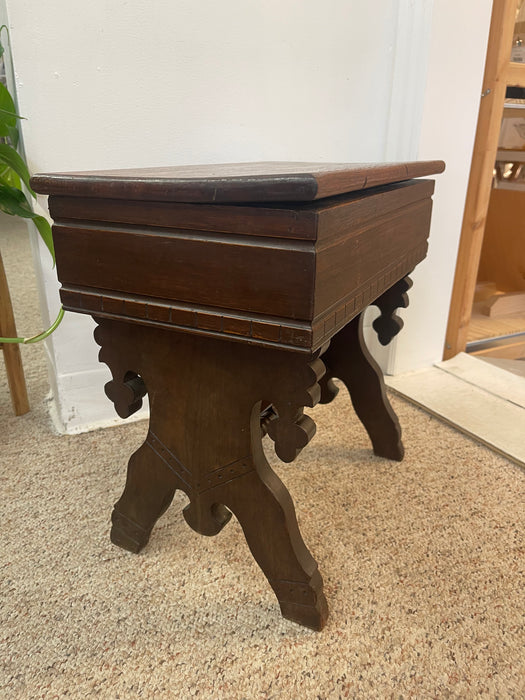 Likely Antique Eastlake Style Decorative Wooden Bench with Hidden Storage Compartment and Ornate Base