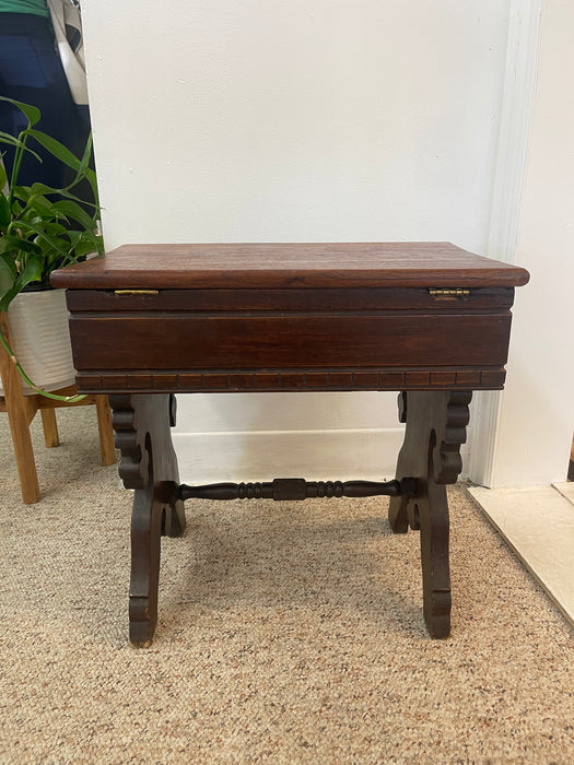Likely Antique Eastlake Style Decorative Wooden Bench with Hidden Storage Compartment and Ornate Base