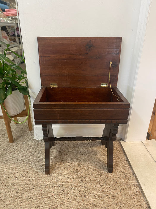Likely Antique Eastlake Style Decorative Wooden Bench with Hidden Storage Compartment and Ornate Base