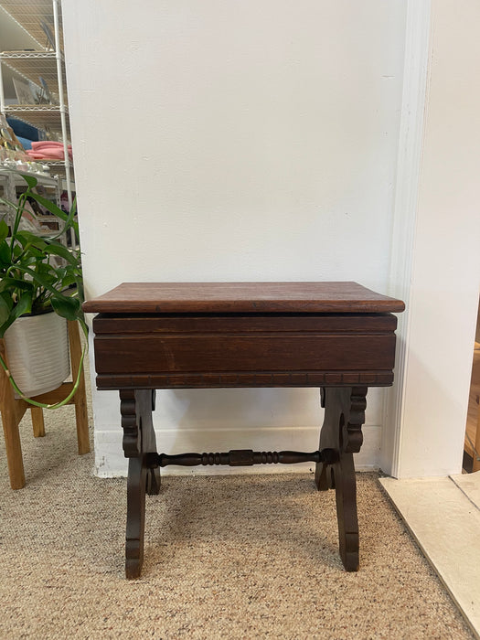 Likely Antique Eastlake Style Decorative Wooden Bench with Hidden Storage Compartment and Ornate Base