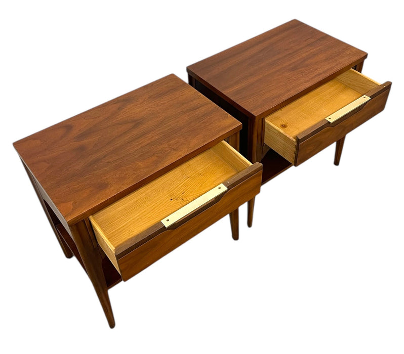 Pair of Mid-Century Modern Kent Coffey Impact Collection End Tables with Drawer and Shelf