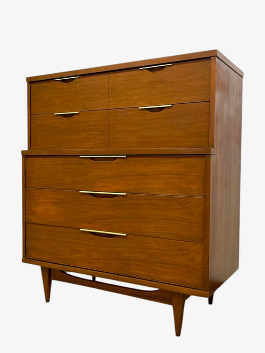 Mid-Century Modern Kent Coffey Impact & Tableau Collection Bedroom Set with End Tables, Lowboy & Tallboy Dressers