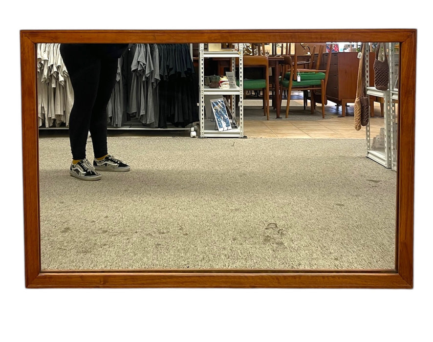 Mid-Century Modern Rectangular Wall Mirror with Wood Frame