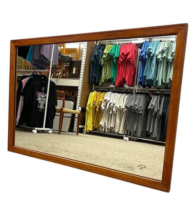 Mid-Century Modern Rectangular Wall Mirror with Wood Frame