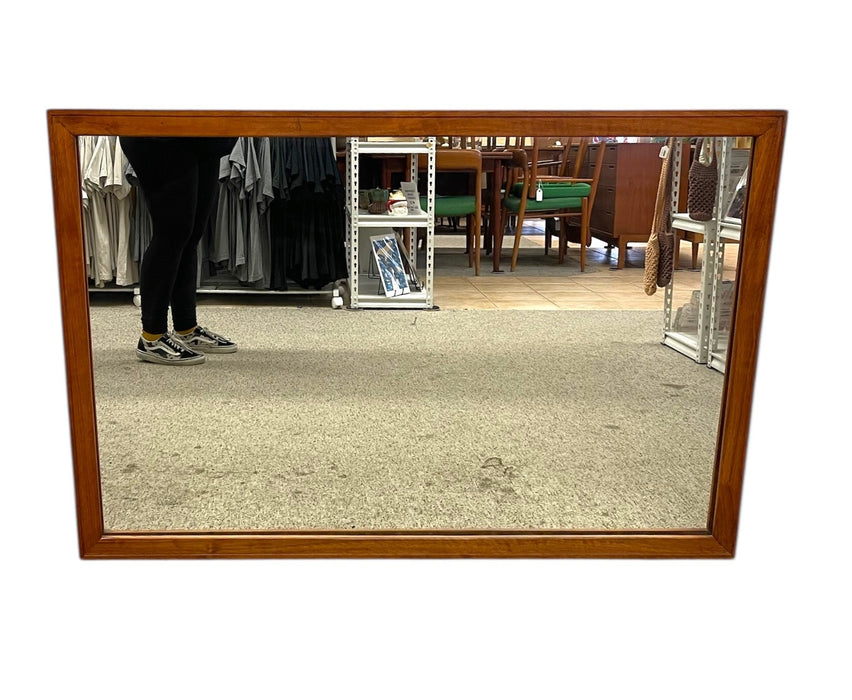 Mid-Century Modern Rectangular Wall Mirror with Wood Frame