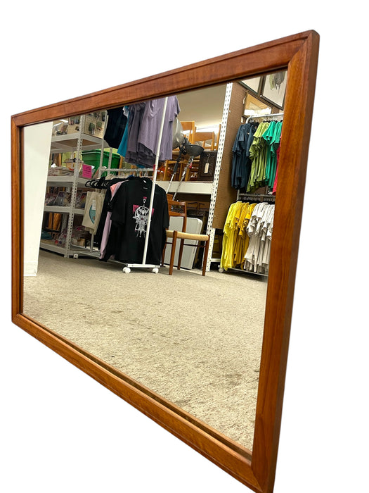 Mid-Century Modern Rectangular Wall Mirror with Wood Frame