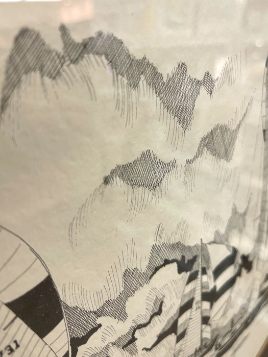 Signed Nautical Pen-and-Ink Sailing Scene Artwork - Framed Maritime
Illustration