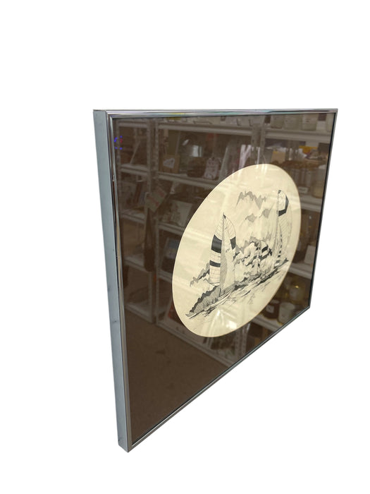 Signed Nautical Pen-and-Ink Sailing Scene Artwork - Framed Maritime
Illustration