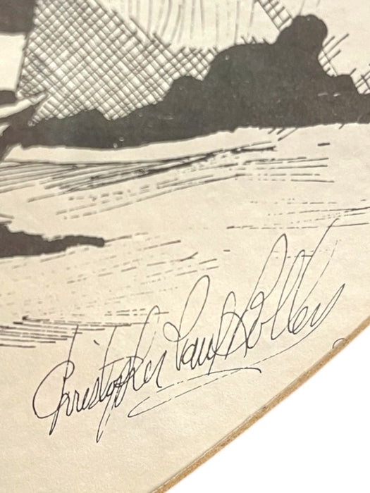 Signed Nautical Pen-and-Ink Sailing Scene Artwork - Framed Maritime
Illustration