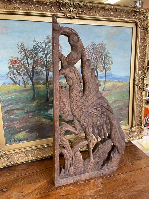 Vintage Hand-Carved Wooden Architectural Panel Featuring Bird Motif