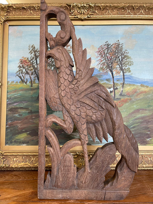 Vintage Hand-Carved Wooden Architectural Panel Featuring Bird Motif