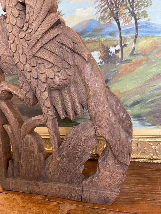 Vintage Hand-Carved Wooden Architectural Panel Featuring Bird Motif
