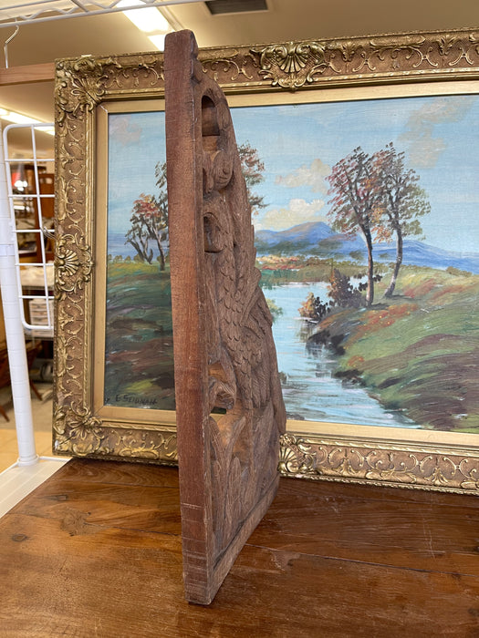 Vintage Hand-Carved Wooden Architectural Panel Featuring Bird Motif