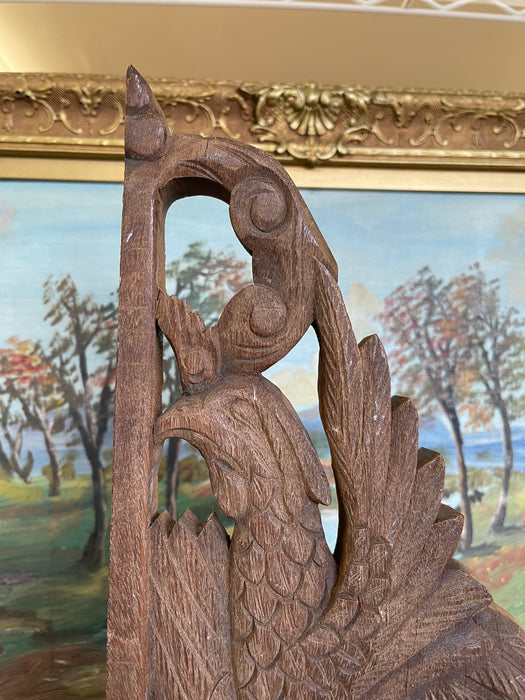 Vintage Hand-Carved Wooden Architectural Panel Featuring Bird Motif