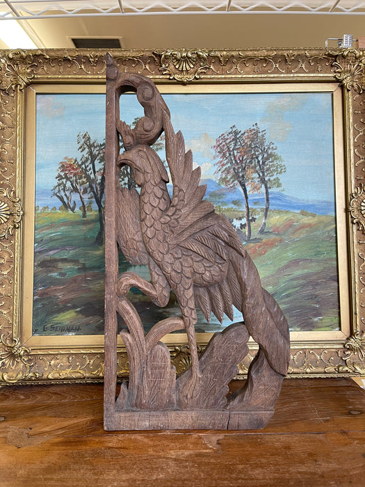 Vintage Hand-Carved Wooden Architectural Panel Featuring Bird Motif