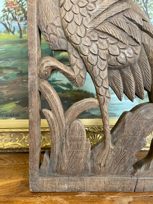 Vintage Hand-Carved Wooden Architectural Panel Featuring Bird Motif