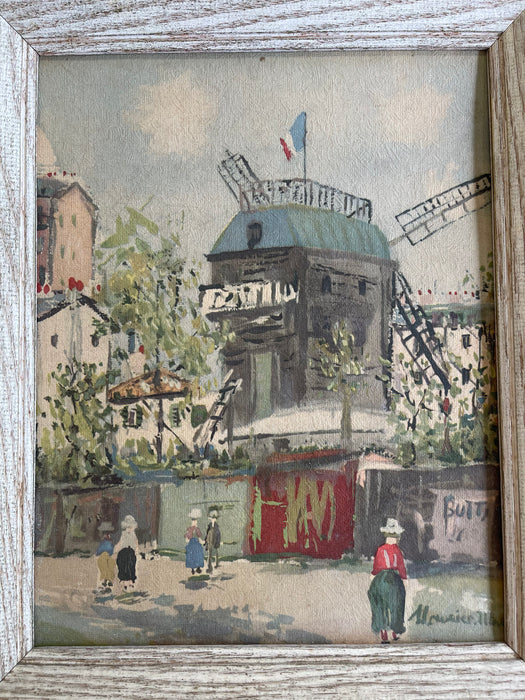 Vintage Paris Street Scene Textured Print of Moulin de la Galette by Maurice Utrillo,Framed