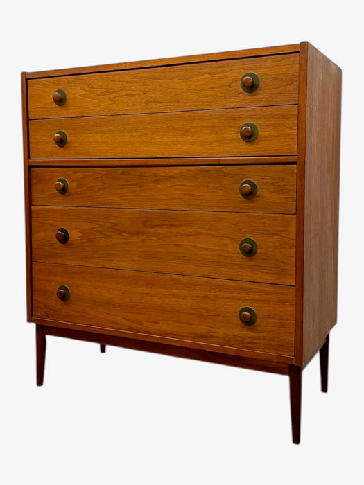 Mid-Century Modern Matching Dresser Set Attributed to John Van Koert for Drexel - 5-Drawer Highboy + 8-Drawer Lowboy