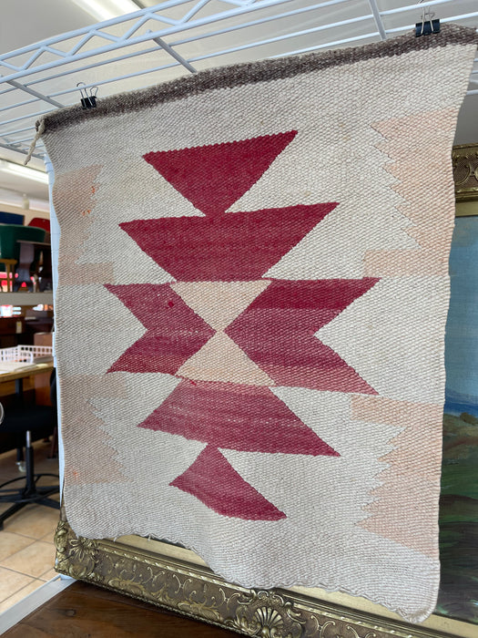 Vintage Handwoven Wool Wall Tapestry with Geometric Navajo-Inspired Motif in Red and Beige