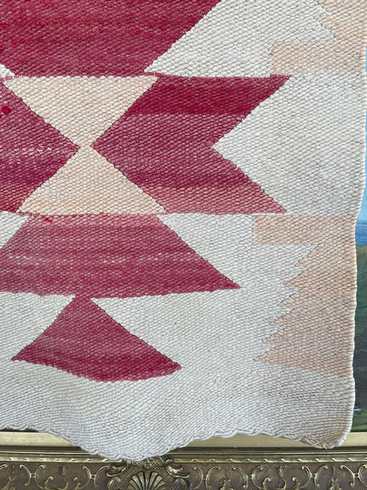 Vintage Handwoven Wool Wall Tapestry with Geometric Navajo-Inspired Motif in Red and Beige