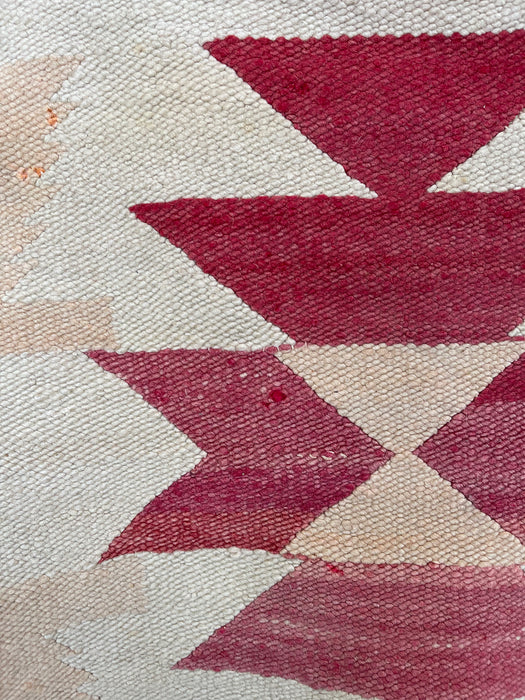 Vintage Handwoven Wool Wall Tapestry with Geometric Navajo-Inspired Motif in Red and Beige