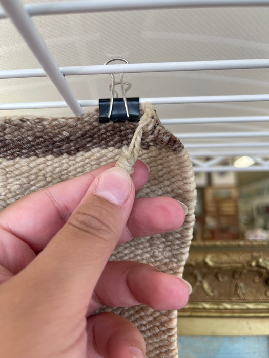 Vintage Handwoven Wool Wall Tapestry with Geometric Navajo-Inspired Motif in Red and Beige