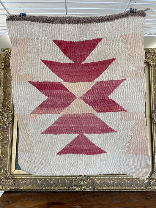 Vintage Handwoven Wool Wall Tapestry with Geometric Navajo-Inspired Motif in Red and Beige