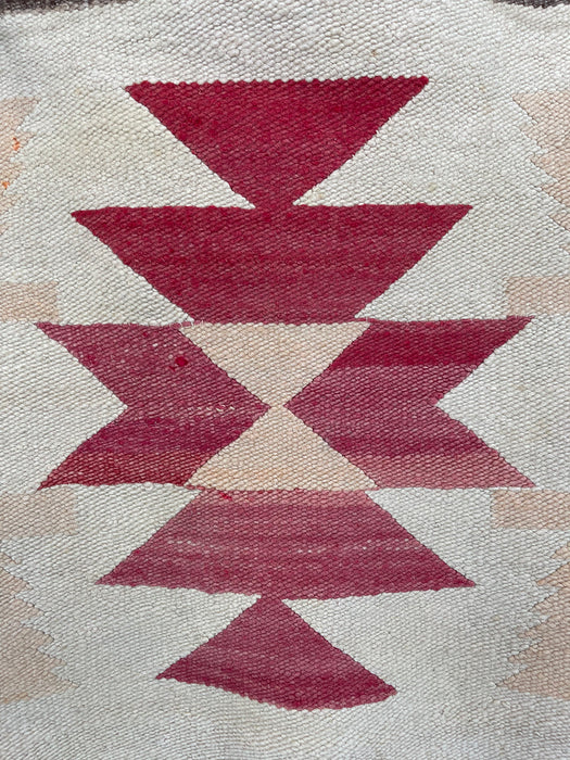 Vintage Handwoven Wool Wall Tapestry with Geometric Navajo-Inspired Motif in Red and Beige