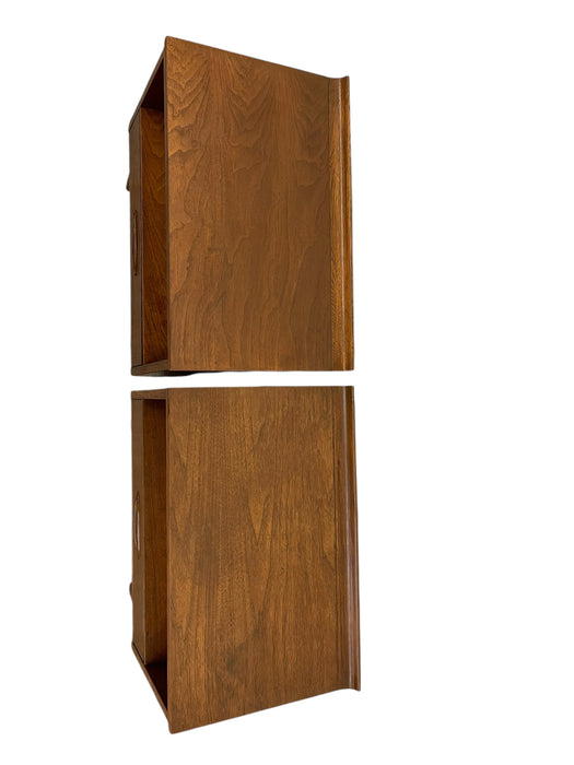 Mid-Century Modern Pair of Walnut-Toned End Table Set with Open Shelf and Dovetail Drawer