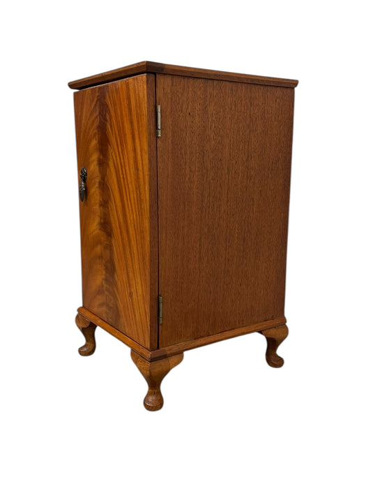 French Style Bedside Cabinet or Nightstand with Figured Door, Interior Shelf, and Cabriole Legs