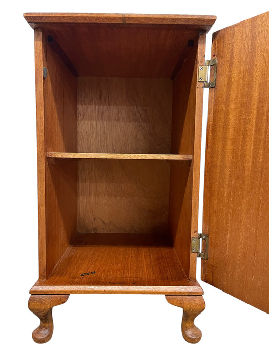 French Style Bedside Cabinet or Nightstand with Figured Door, Interior Shelf, and Cabriole Legs