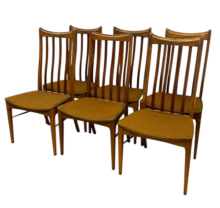 Set of 6 Vintage Mid-Century Modern Slat-Back Dining Chairs with Upholstered
Seats