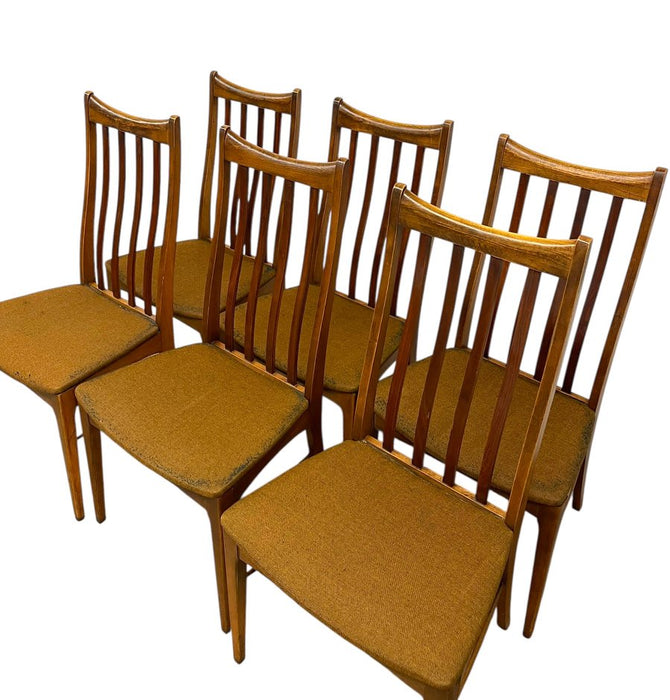 Set of 6 Vintage Mid-Century Modern Slat-Back Dining Chairs with Upholstered
Seats