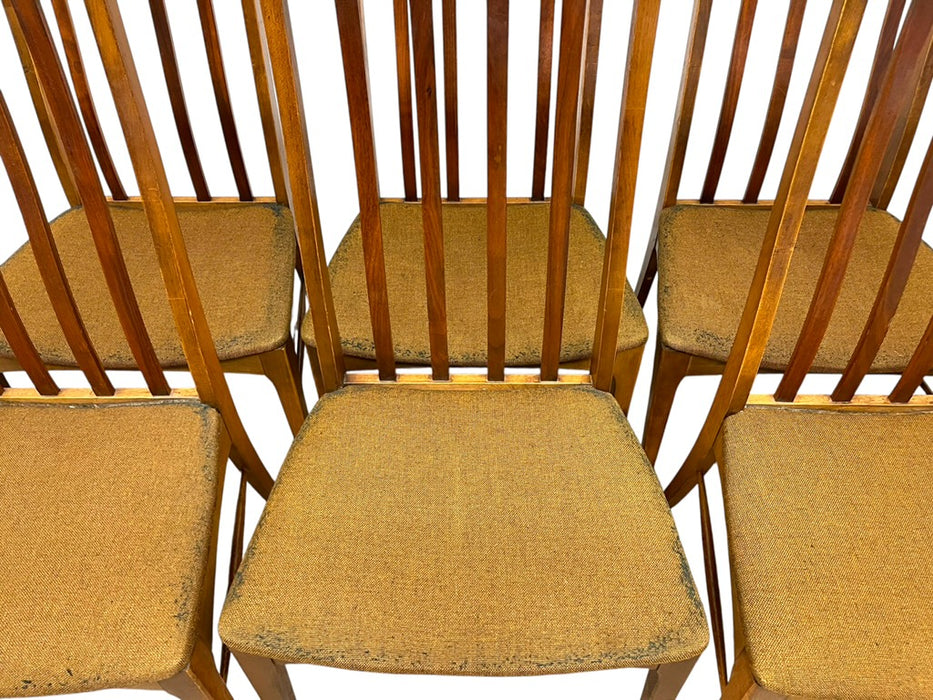 Set of 6 Vintage Mid-Century Modern Slat-Back Dining Chairs with Upholstered
Seats