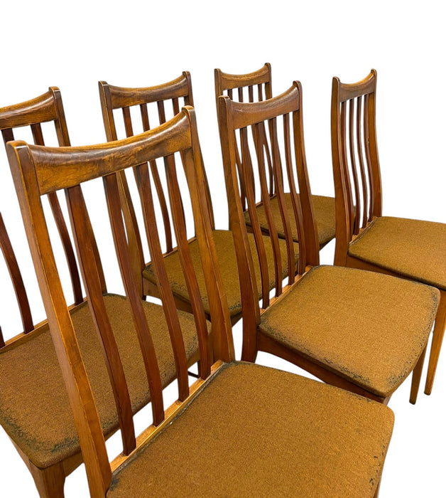 Set of 6 Vintage Mid-Century Modern Slat-Back Dining Chairs with Upholstered
Seats