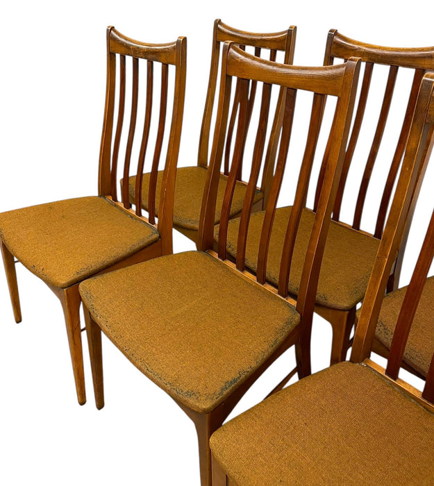 Set of 6 Vintage Mid-Century Modern Slat-Back Dining Chairs with Upholstered
Seats