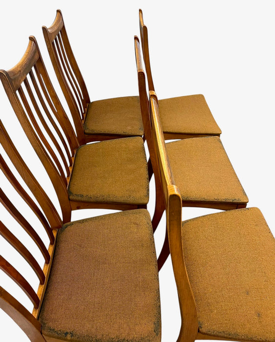 Set of 6 Vintage Mid-Century Modern Slat-Back Dining Chairs with Upholstered
Seats