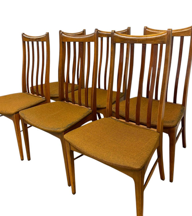 Set of 6 Vintage Mid-Century Modern Slat-Back Dining Chairs with Upholstered
Seats