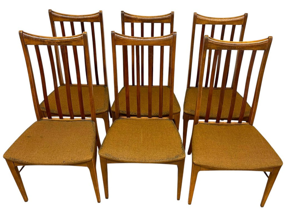 Set of 6 Vintage Mid-Century Modern Slat-Back Dining Chairs with Upholstered
Seats