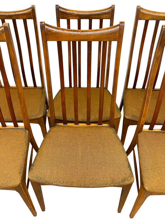 Set of 6 Vintage Mid-Century Modern Slat-Back Dining Chairs with Upholstered
Seats