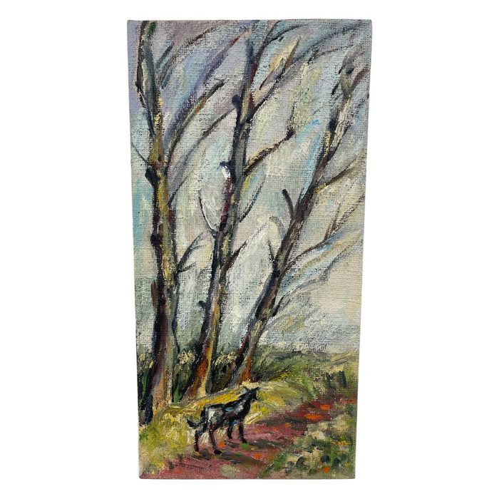 Vintage Landscape Oil Painting on Burlap, Mid-Century Modern Art