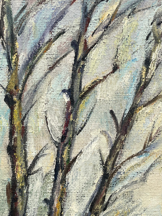 Vintage Landscape Oil Painting on Burlap, Mid-Century Modern Art