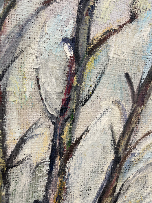 Vintage Landscape Oil Painting on Burlap, Mid-Century Modern Art