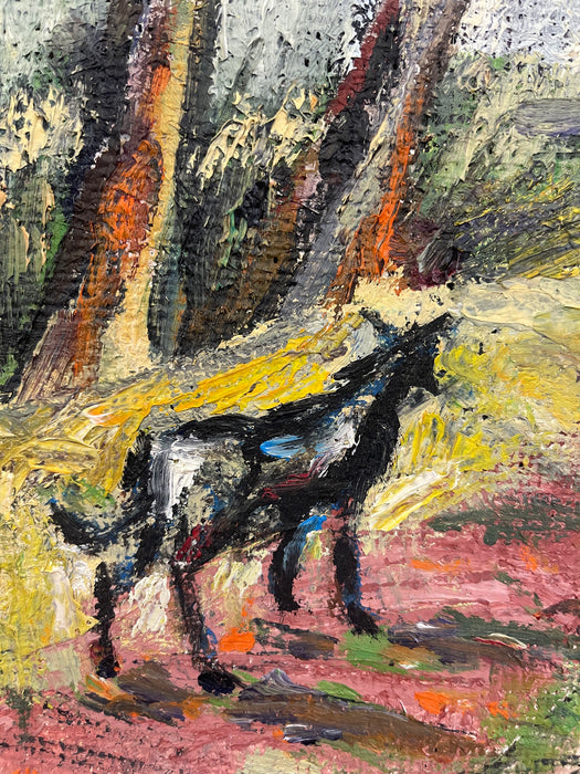 Vintage Landscape Oil Painting on Burlap, Mid-Century Modern Art