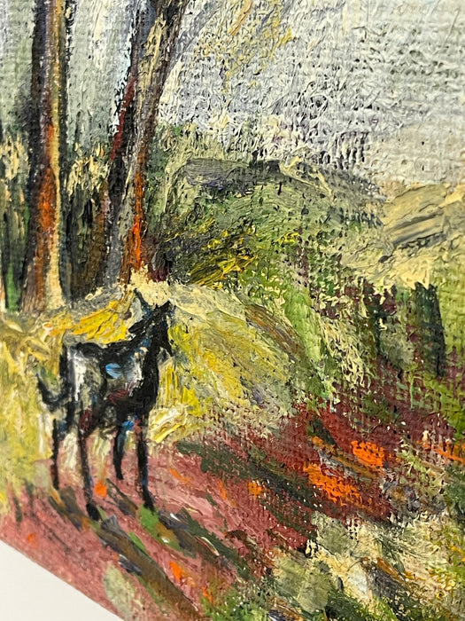 Vintage Landscape Oil Painting on Burlap, Mid-Century Modern Art