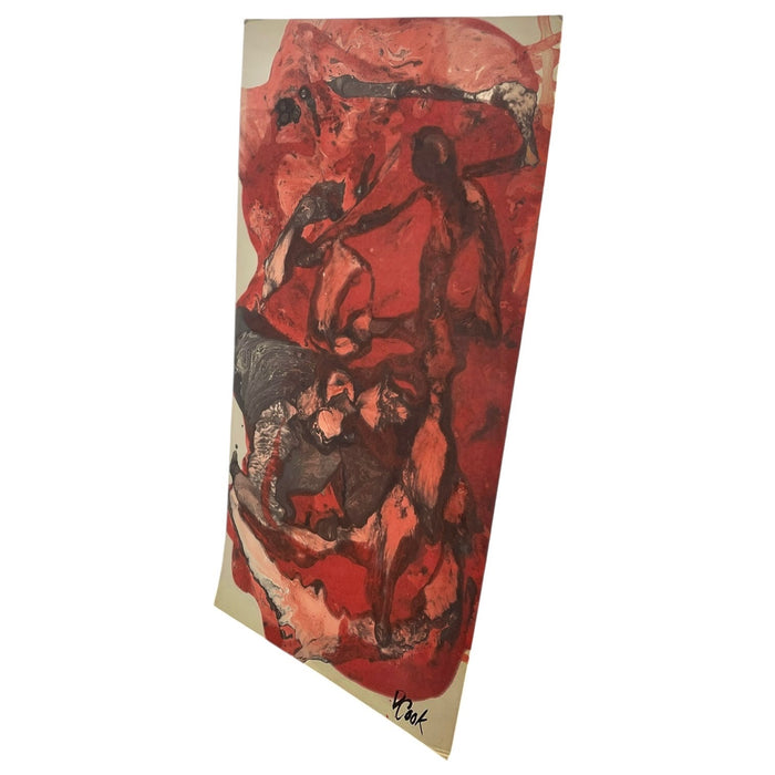 Vintage Signed Abstract Painting in Red and Black, Figurative Composition