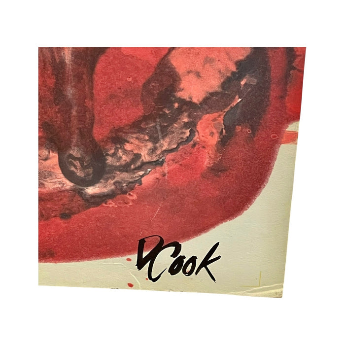 Vintage Signed Abstract Painting in Red and Black, Figurative Composition